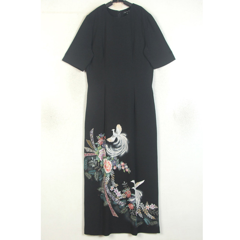 春夏装孤品复古日本中古着vintage和风手绘凤凰牡丹长裙连衣裙