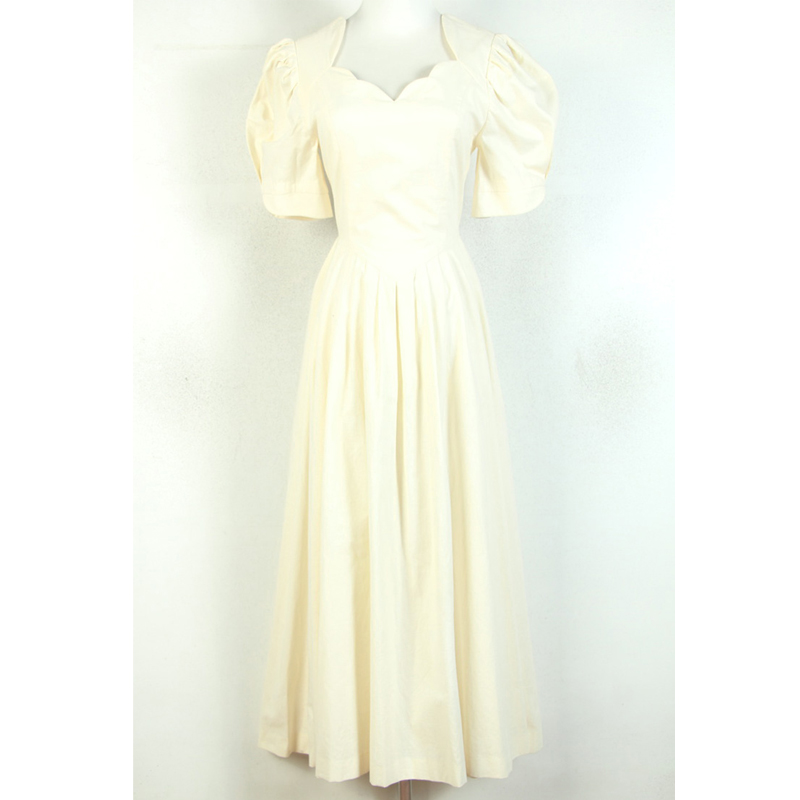 春夏装孤品复古古着vintage英国奢牌米色纯棉礼服超长显高连衣裙
