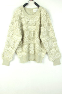 秋冬装孤品复古古着vintage日本水绿色双层马海毛手工钩花毛衣