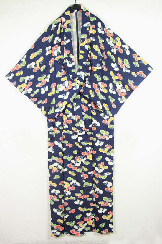 春夏装孤品复古古着vintage日式和风藏青色水莲超长和服褂子外套