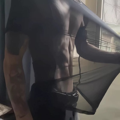 性感透视网纱罩衫肌肉男冰丝短袖