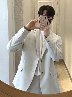 浅灰色垫肩西装男高级感修身单西便服商务休闲工服通勤西服薄外套