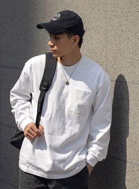 美式cityboy工装t恤男棉质透气宽松口袋长袖小领口休闲内搭打底衫