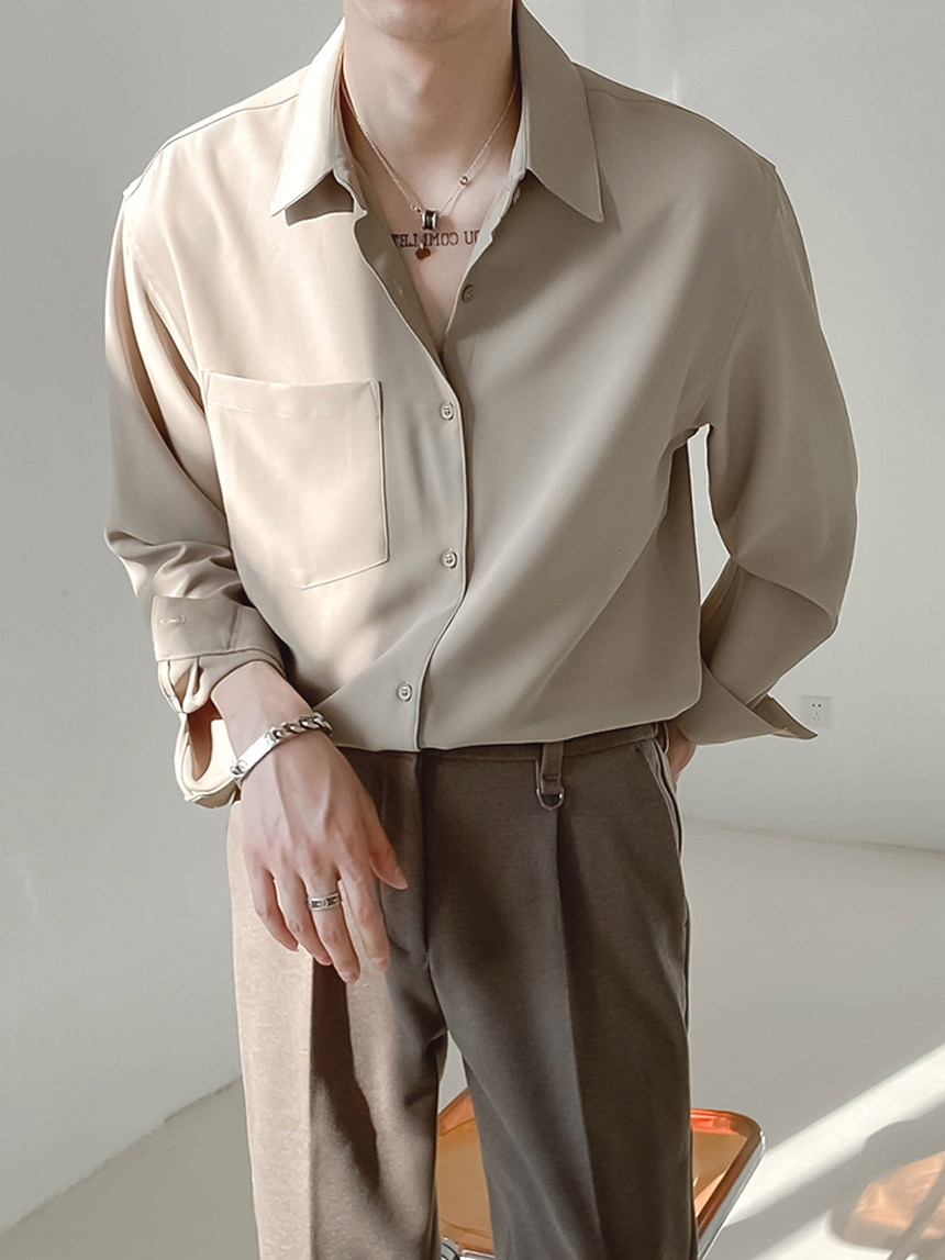 轻熟风工装衬衫男高冷禁欲系宽松长袖商务休闲通勤衬衣免烫雪纺潮