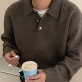 包芯纱针织polo衫 男软糯透气修身 长袖 美式 卫衣休闲工装 保罗领毛衣