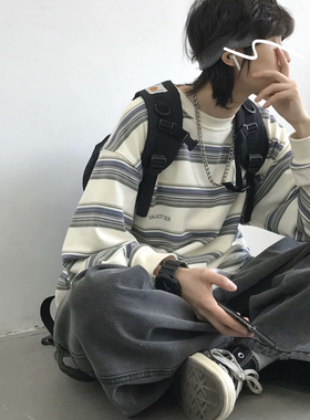 美式cityboy条纹t恤ins男女潮宽松长袖上衣慵懒风卫衣内搭打底衫