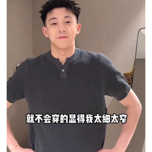 卫衣v领线衣polo衫 美式 短袖 菠萝格针织亨利衫 男友风凉薄透气修身