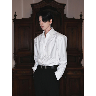 艺术生风琴礼服白衬衣潮 男宫廷风宽松长袖 法式 贵族褶皱设计感衬衫