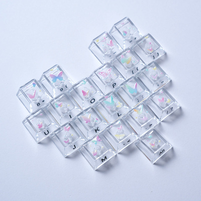 蝴蝶侧刻爱心键帽原厂透明PC适配磁轴键盘ev63wooting60 68 87
