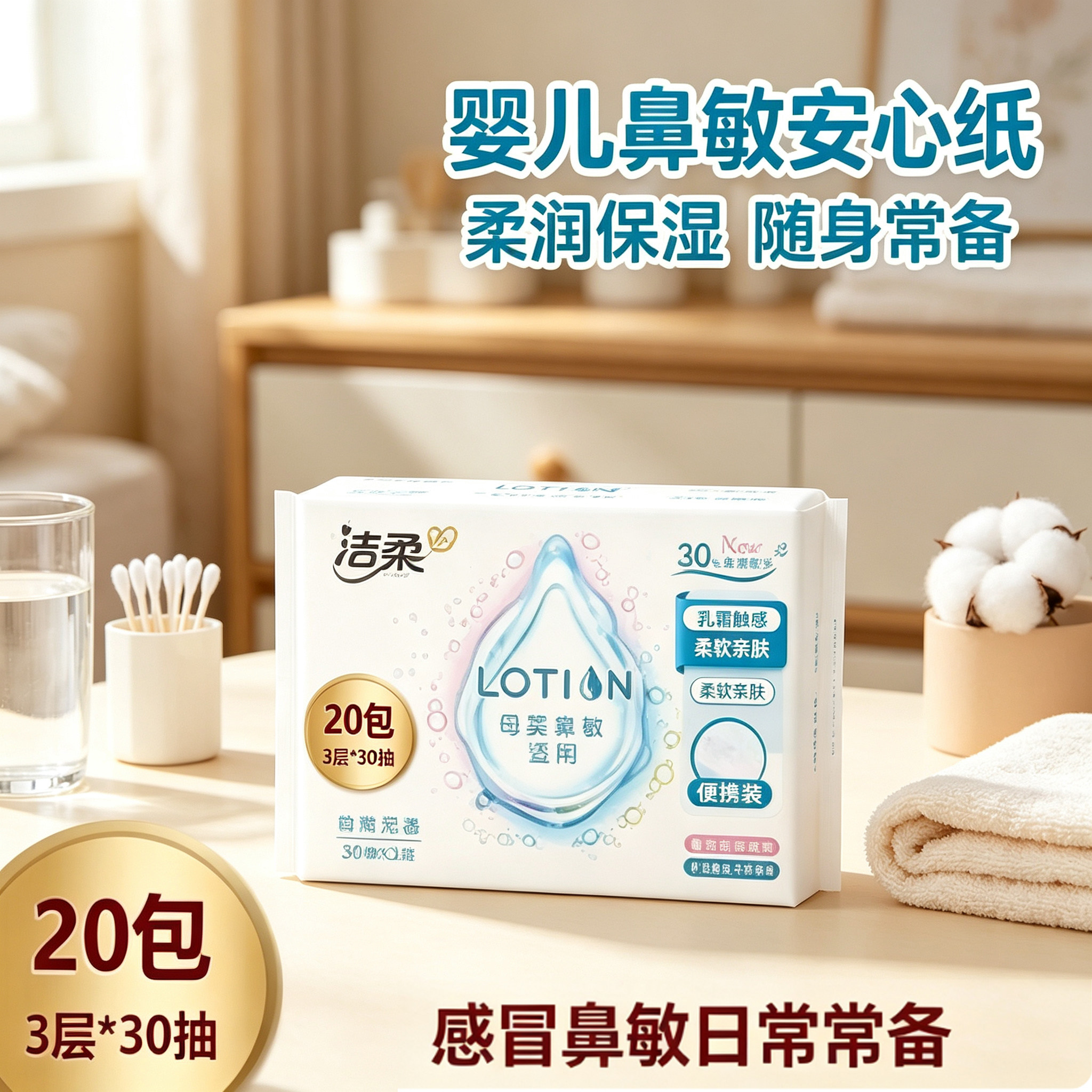 洁柔lotion乳霜保湿纸巾30抽