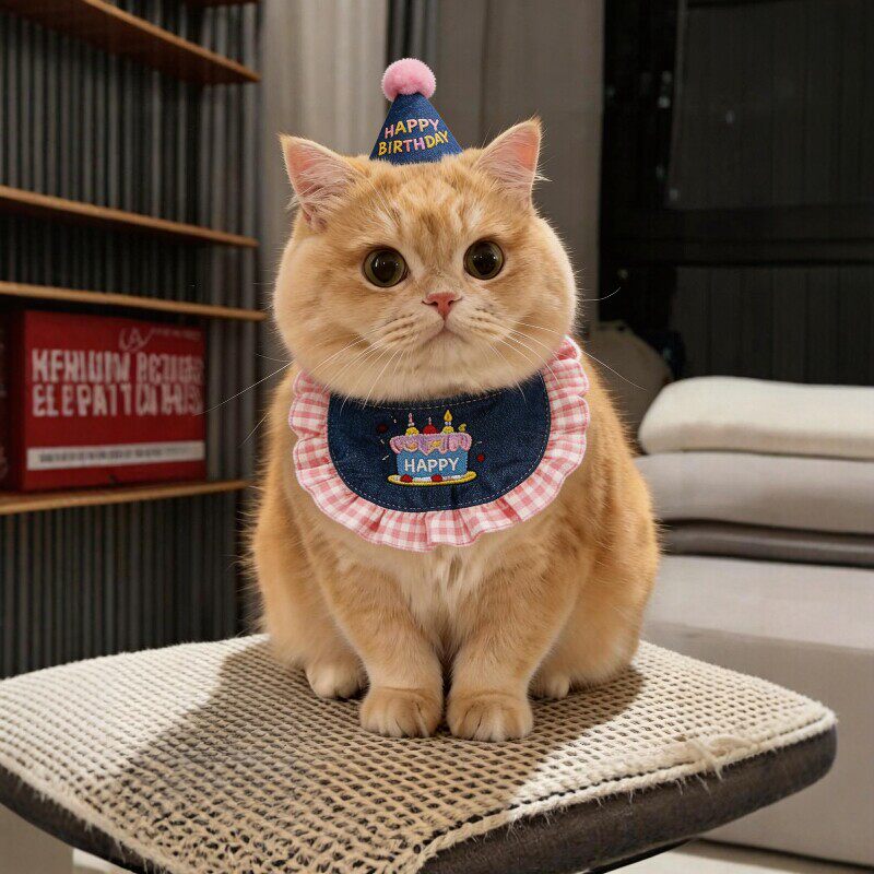 猫咪围脖生日装扮宠物口水巾小猫围兜小配饰生日帽装饰拍照道具