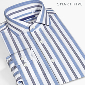 蓝白条纹休闲衬衫 男秋冬内搭宽大条纹温莎领美式 商务潮流衬衣免烫