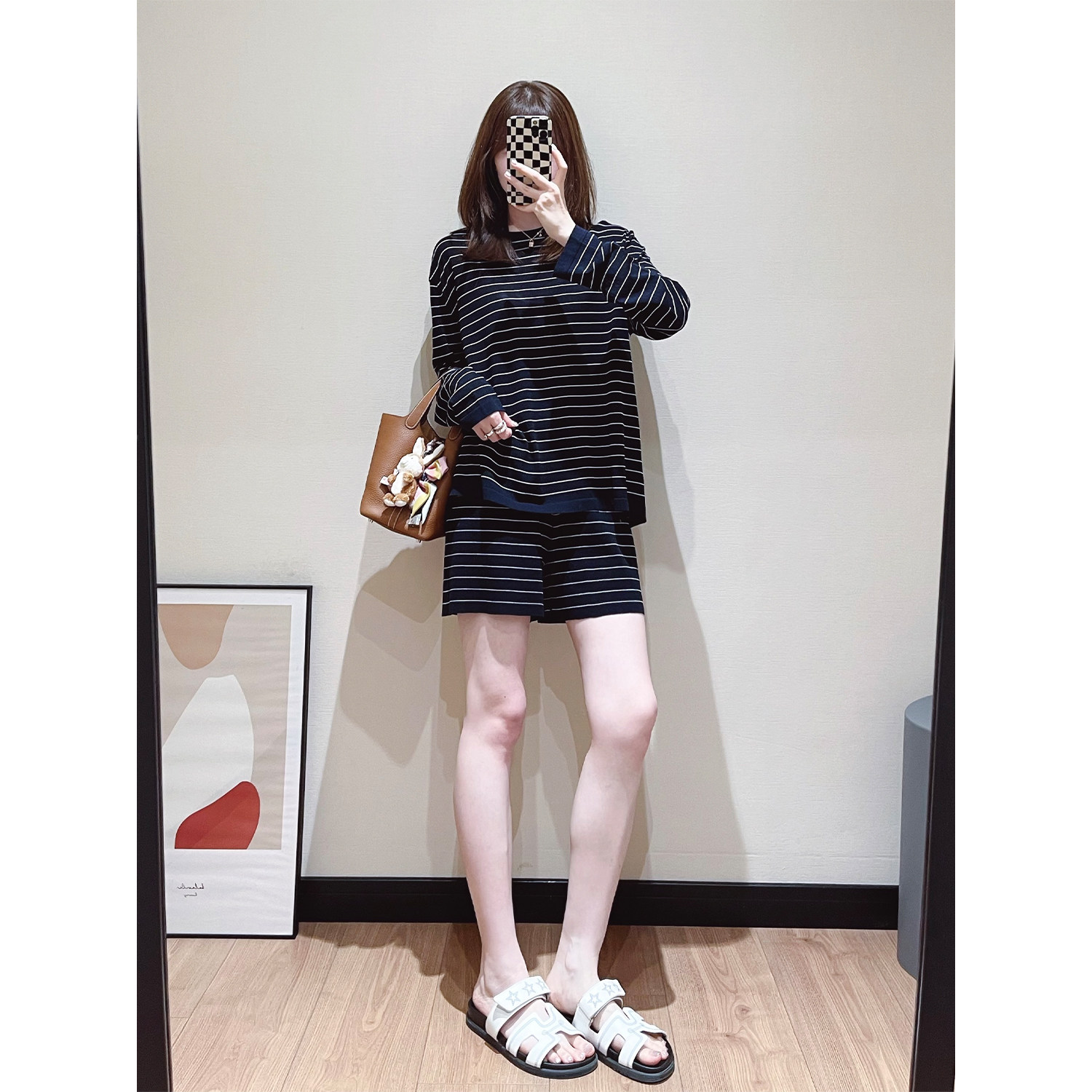 轻薄凉爽三醋酸 宽松显瘦条纹上衣短裤套装