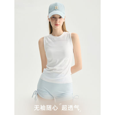 薄款裸感弹力透气跑步T恤显瘦无袖普拉提瑜伽背心1763