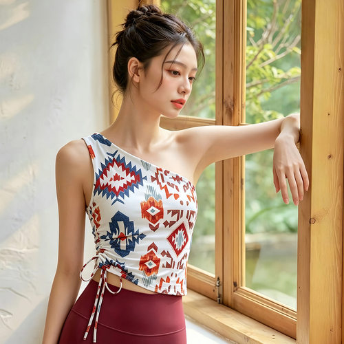 侧抽拉高端印花运动美背普拉提健身瑜伽背心A05