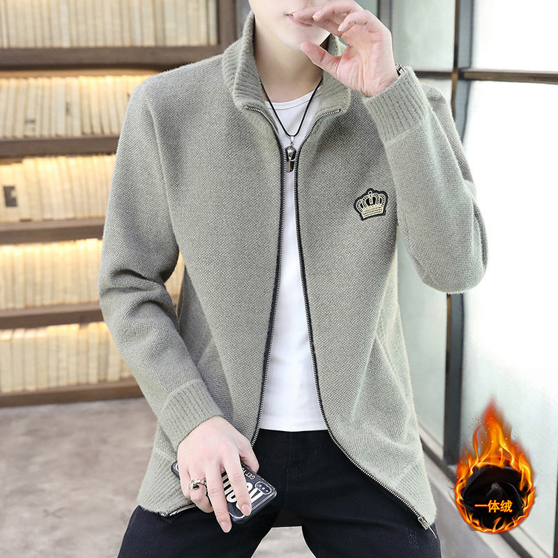 ZERODEGREENORTH 가을 겨울 따뜻한 가디건 원피스 스탠드 칼라 남성 밍크 벨벳 슬림핏 다용도 캐주얼 자켓