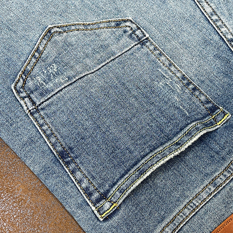 ZERODEGREENORTH 하이엔드 청바지 남성용 헤비워싱 레트로 아메리칸 슬림핏 스트레치 팬츠