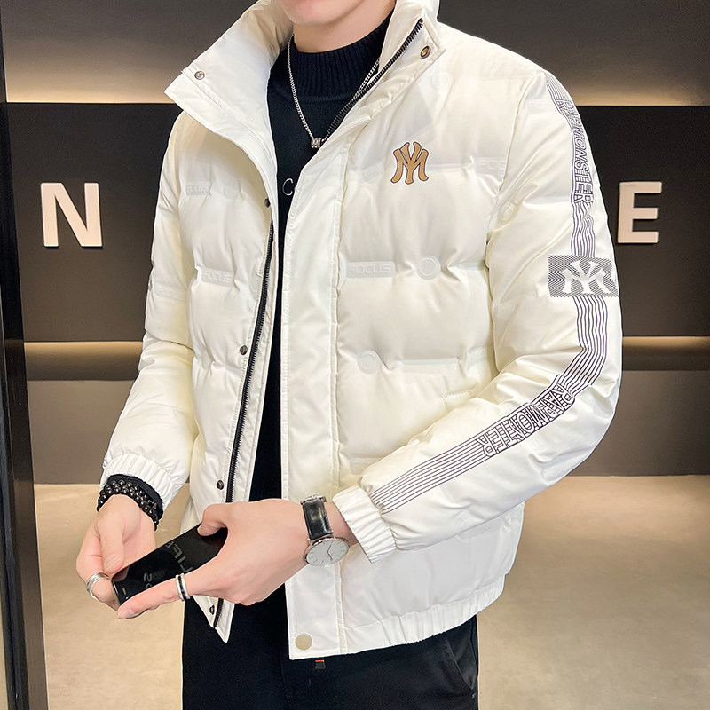 ZERODEGREENORTH 남성 다운 자켓 트렌디한 신상 스탠드 칼라 멋쟁이 쇼트 슬림 스트라이프 자켓