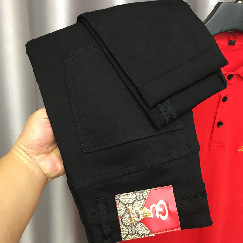 ZERODEGREENORTH 블랙진 남성 가을 트렌디한 신축성 있는 슬림핏 캐주얼 팬츠