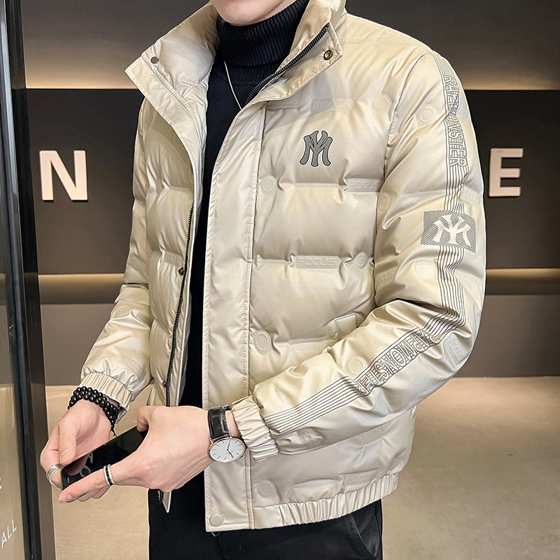 ZERODEGREENORTH 남성 다운 자켓 트렌디한 신상 스탠드 칼라 멋쟁이 쇼트 슬림 스트라이프 자켓