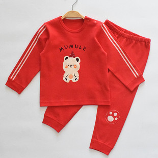 木木乐婴儿衣服新年儿童内衣套装纯棉男童宝宝大红色秋衣秋裤薄款