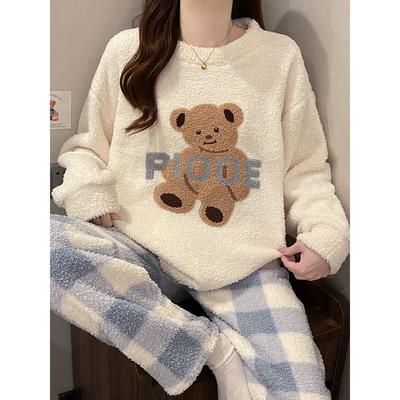 日本GP半边绒软绵绵睡衣女秋冬季2025年小熊加厚保暖珊瑚绒家居服