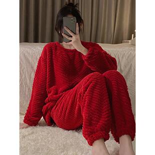日本GP秋冬女式睡衣新款丝绒加厚红色动物年珊瑚丝绒保暖家装套装