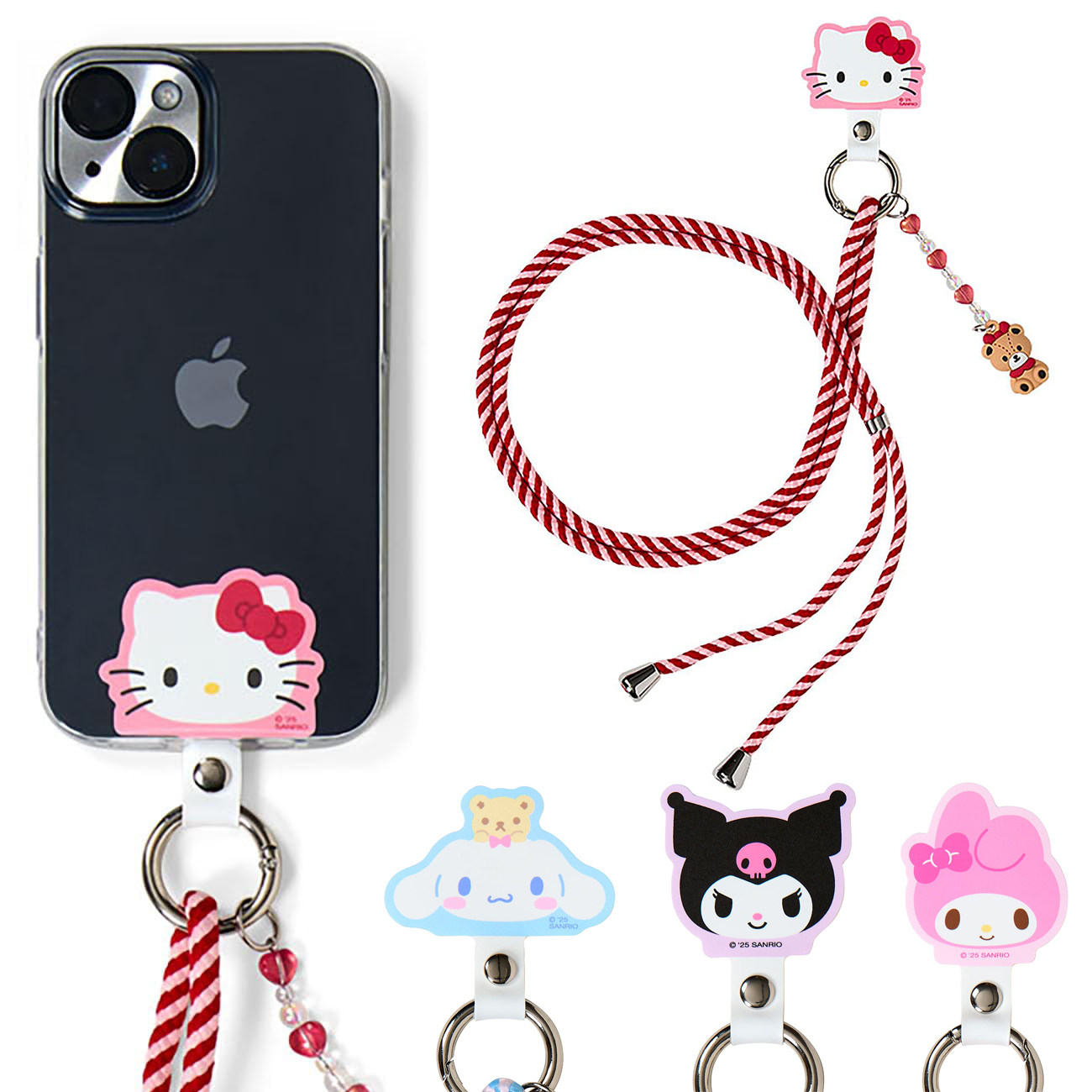 现货日本Sanrio三丽鸥肩带智能手机壳挂绳卡通吊坠防摔编织背带