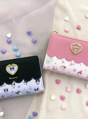 现货日本Sanrio三丽鸥卡通大号拉链折叠钱包多功能皮夹卡包零钱包