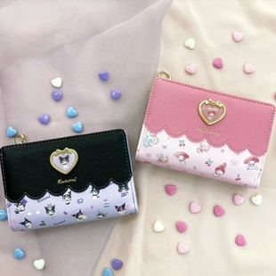 现货日本Sanrio三丽鸥卡通大号拉链折叠钱包多功能皮夹卡包零钱包