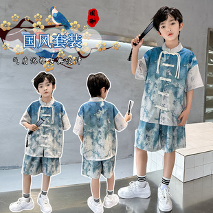 汉服男童夏季套装2026新中式儿童短袖古风小少爷唐装男孩大童衣服
