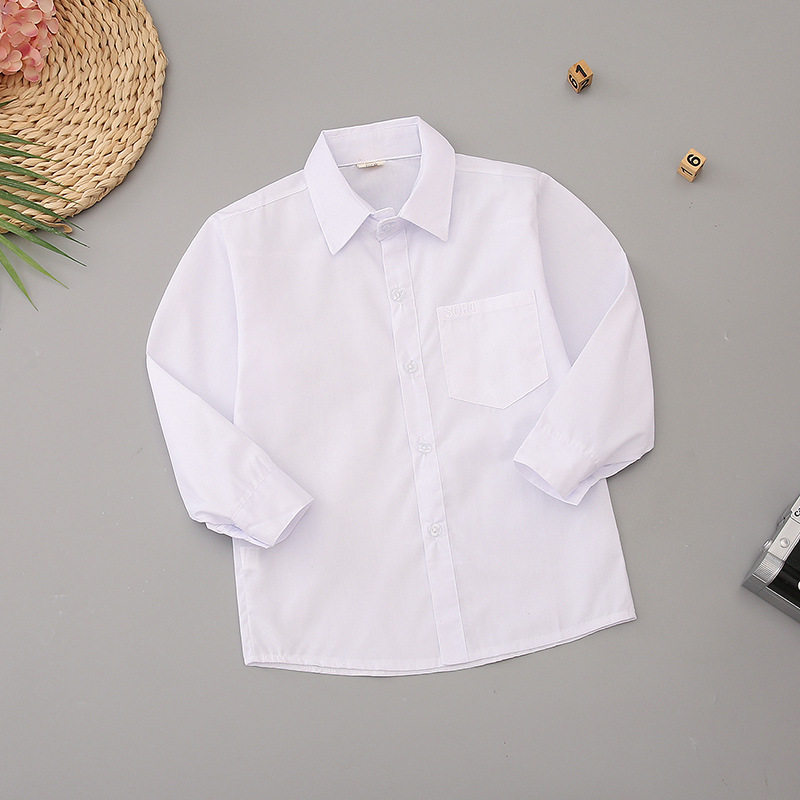 男童短袖白衬衫女孩短袖白衬衣学生校服男女童短袖白衬衫表演服