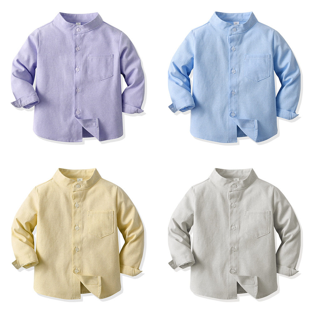 春季韩版男童衬衫纯色立领长袖单排扣百搭棉开衫童装 Shirt
