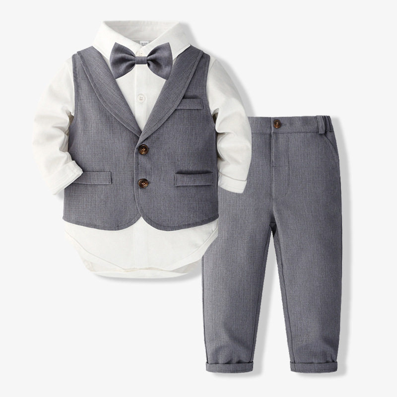 婴儿服绅士包屁哈衣小西装春秋新款男童周岁宴会西服宝宝百日礼服
