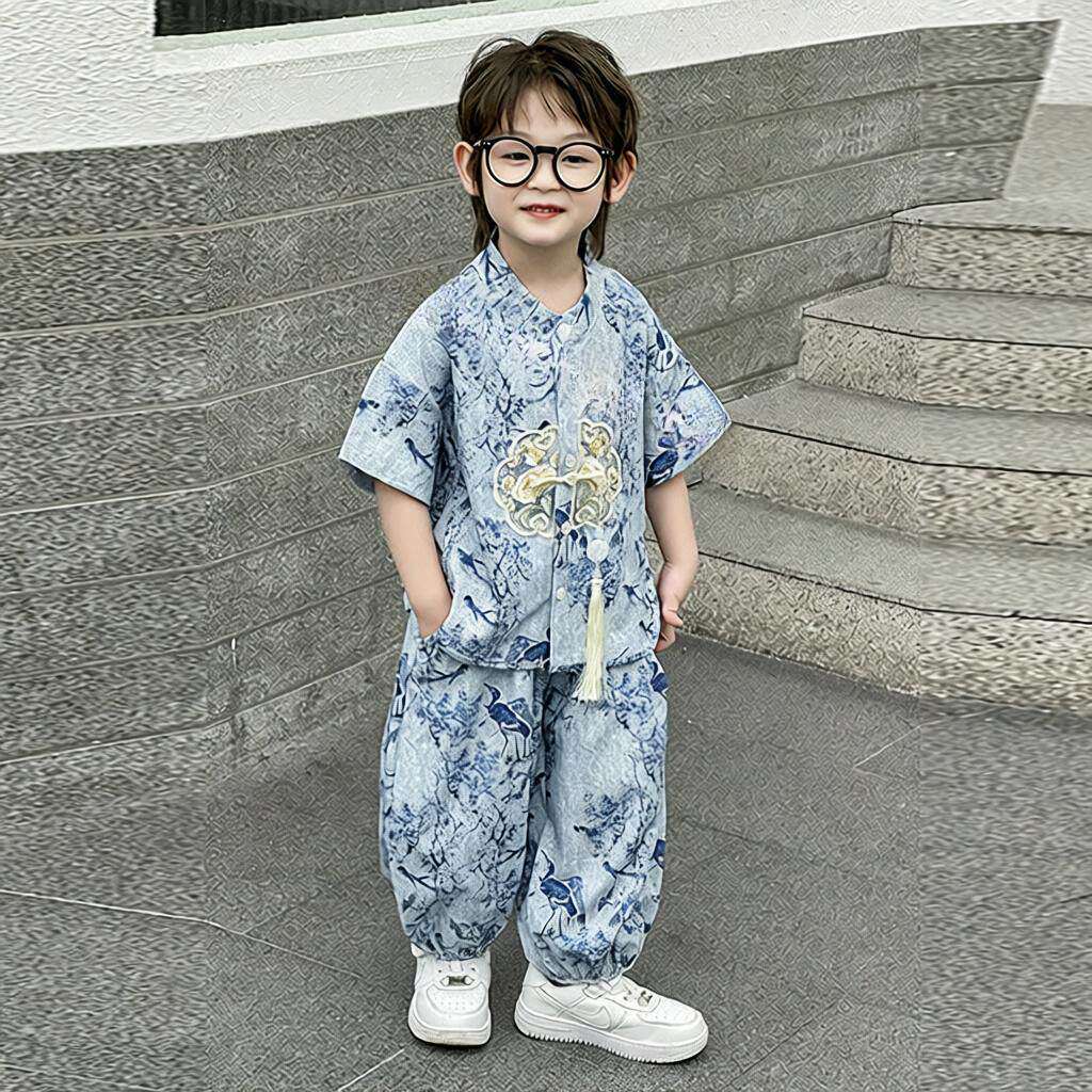 夏装新款儿童新中式古风扎染刺绣
