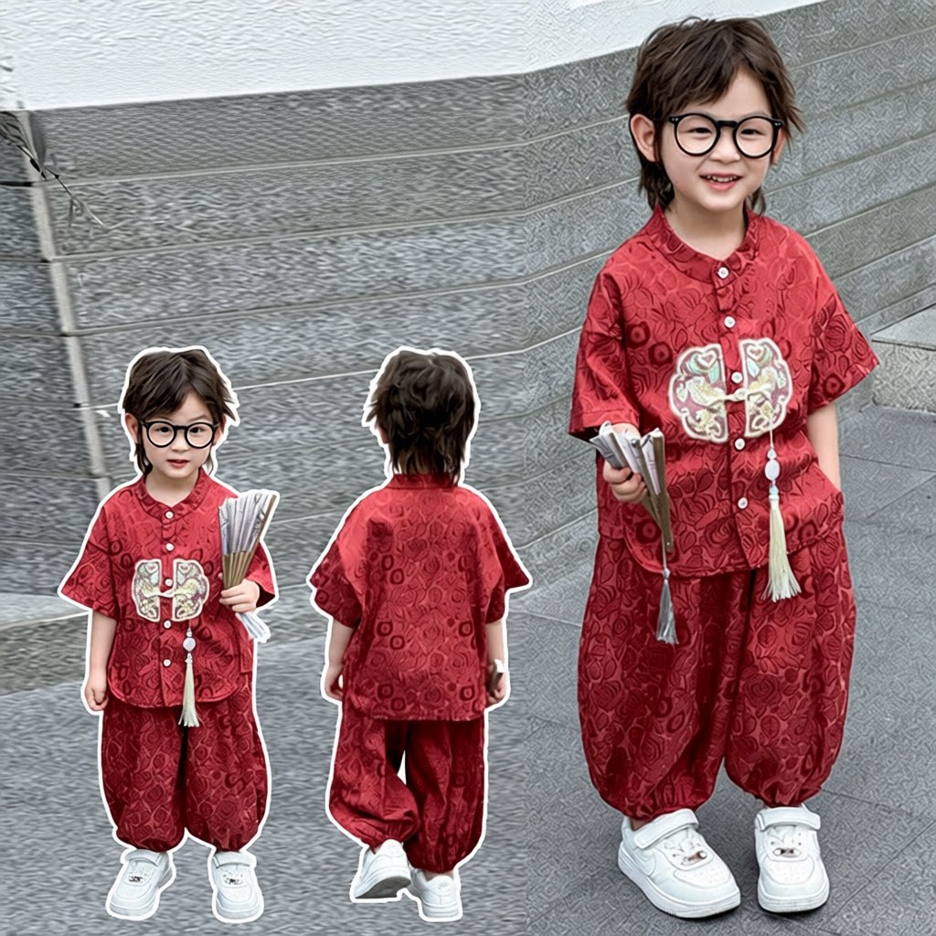 新中式儿童汉服唐装提花套装|+