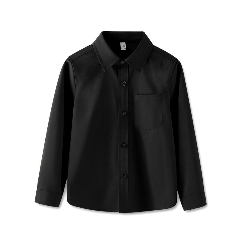 男童黑色长袖衬衫春秋款儿童表演服衬衣中大童小学生校服西裤套装