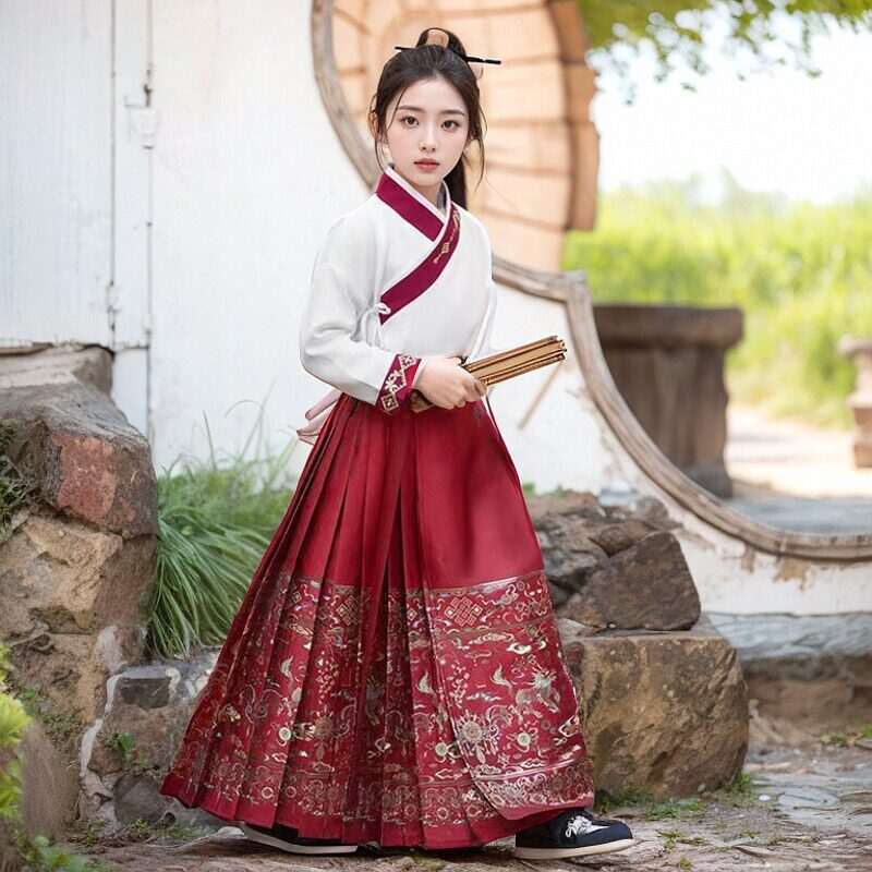 马面裙女童夏季短袖套装中国风夏天童装半身裙儿童汉服短款连衣裙