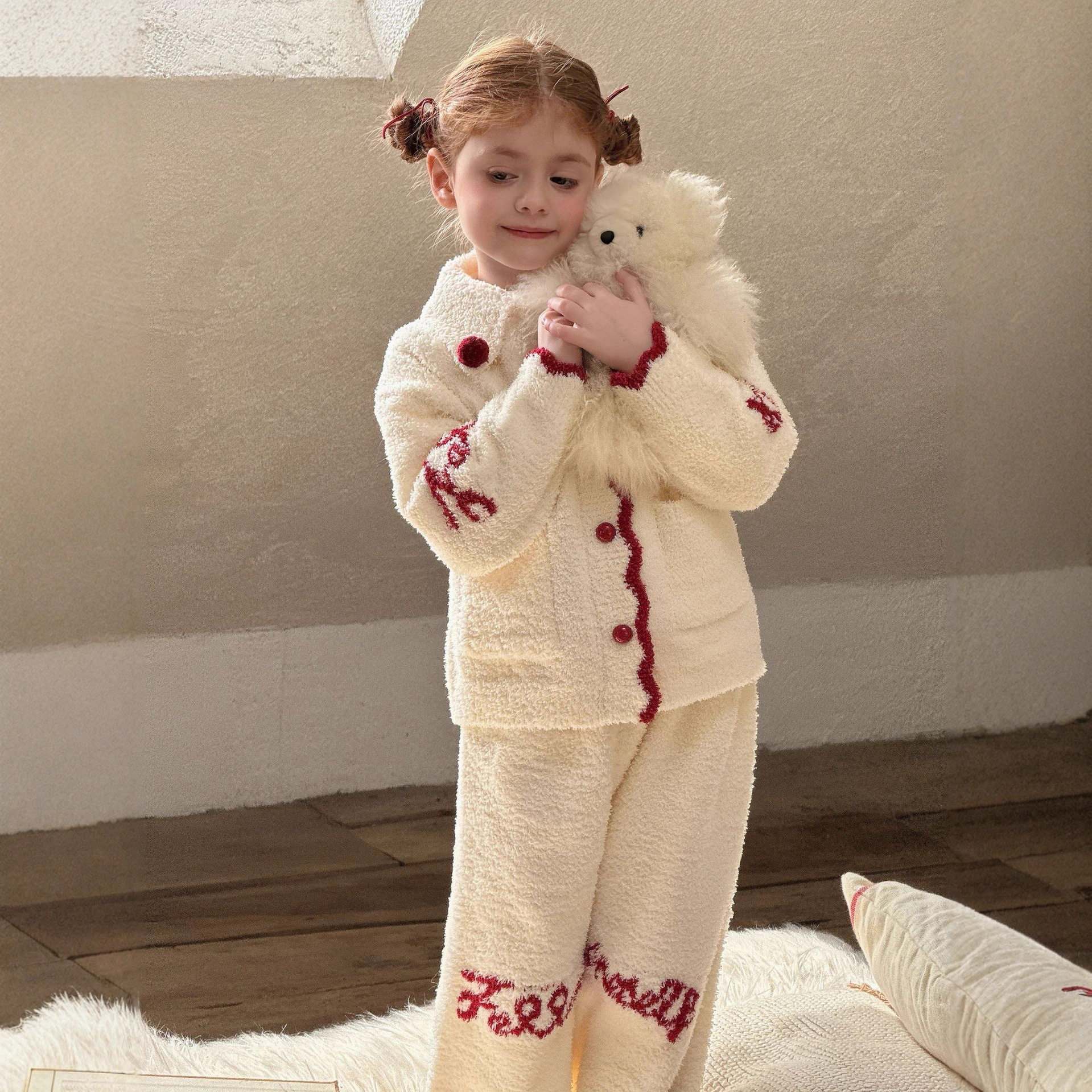 2025冬装新款韩版儿童套装桃粉居家服可爱米白居家服两件套,童装/婴儿装/亲子装,家居服套装,淘宝优惠券,粉丝福利购,淘宝优惠卷