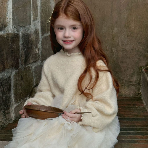 2025冬装新款韩版洋气休闲羊毛针织纱裙儿童木耳边宽松女童连衣裙