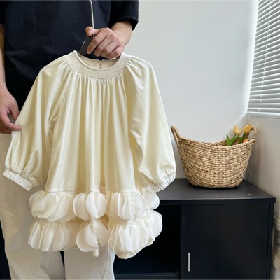 女童连衣裙2024秋冬季花瓣女童礼服裙洋气拼接丝绒长袖公主裙子