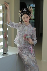 紫色秀禾服2024新款新娘超闪大亮片婚纱中式嫁衣高端奢华修身礼服