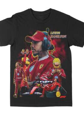 F1赛车法拉利汉密尔顿印花短袖T恤男女同款宽松潮流纯棉美式复古