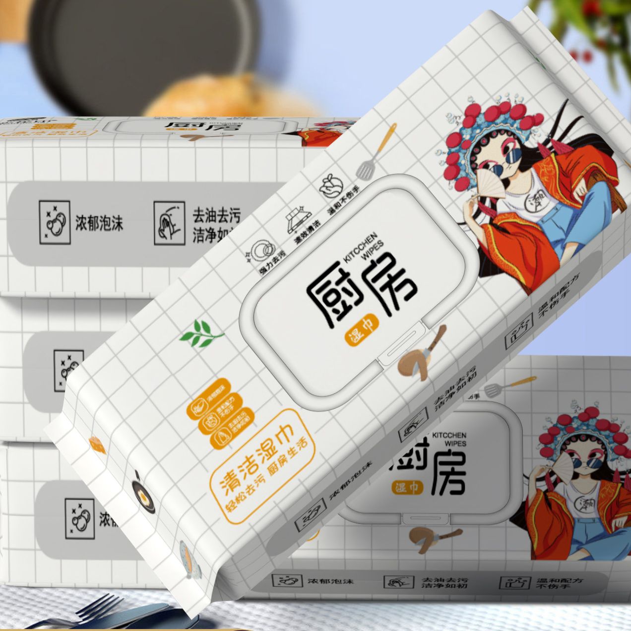 厨房湿巾去油污大包加厚擦手巾家用油烟机抽取厨房一次性抹布