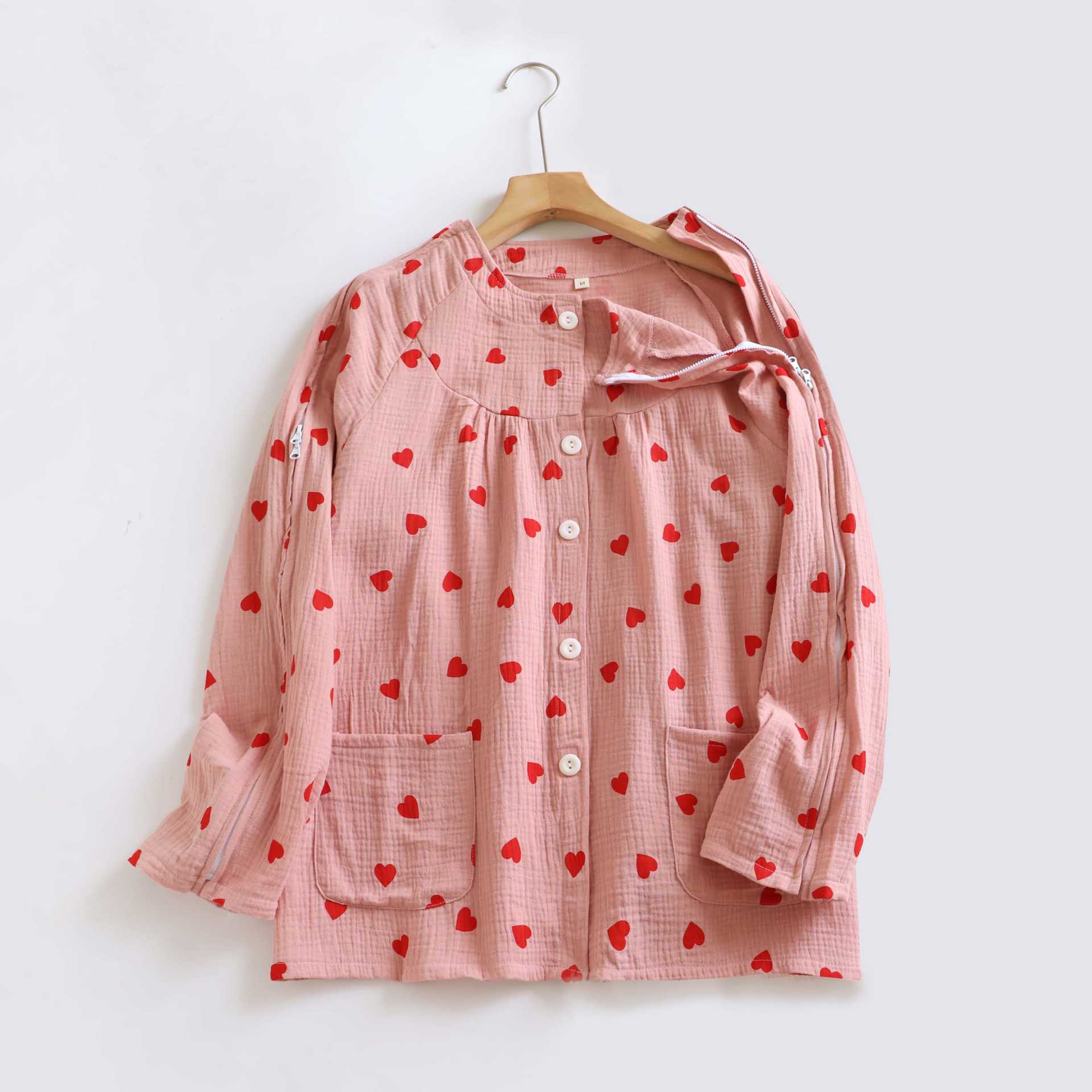 纯棉护理服拉链设计不扎皮肤透气