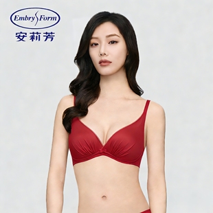 小软枕安莉芳红色无钢圈文胸深V上托防下垂小胸聚拢显大女士内衣