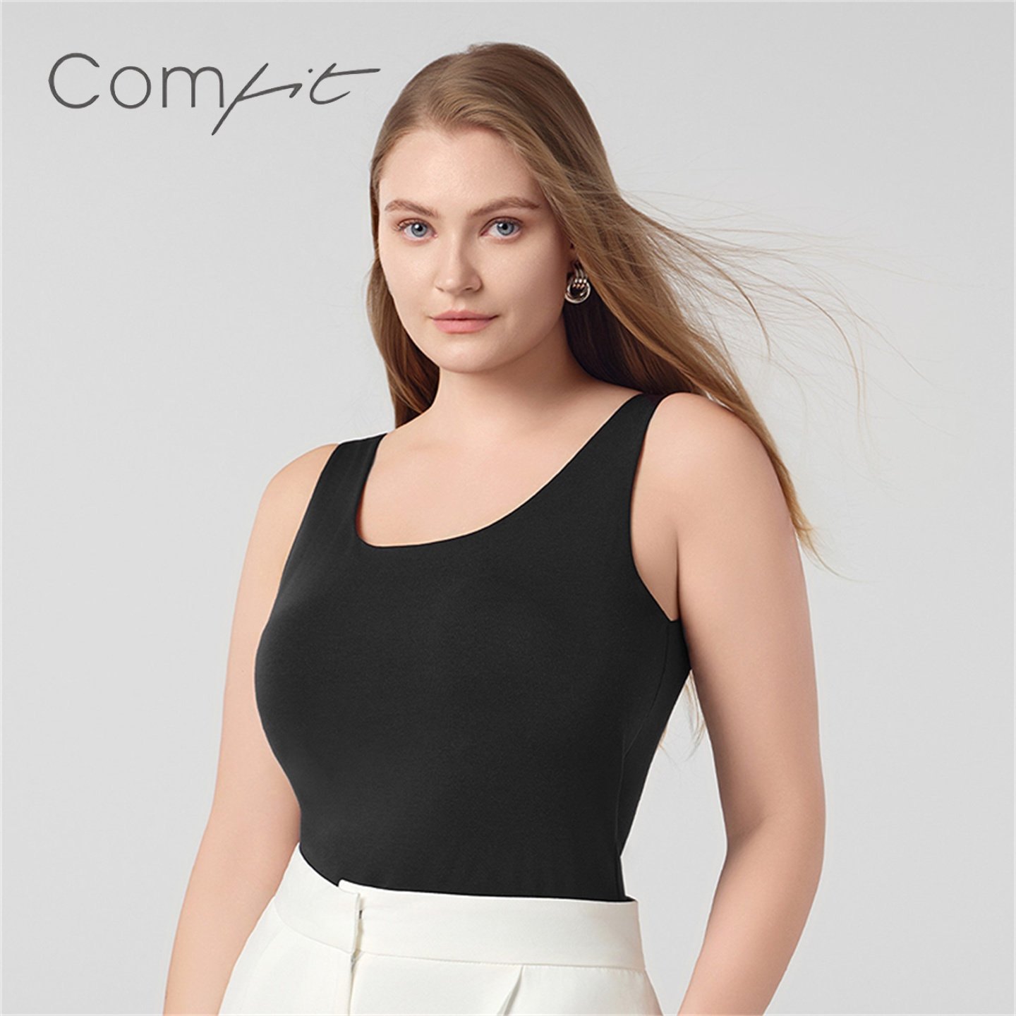 【茉莉多酚】Comfit专柜新品秋冬背心女抓绒带胸垫一体式打底上衣