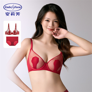 玫瑰兔耳朵礼盒装安莉芳大胸显小薄款结婚本命年红色文胸套装内衣