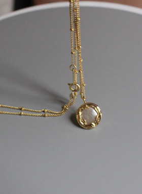 ins复古纽扣珍珠可叠戴锁骨链