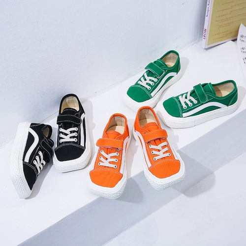 Низкие детские тканевые туфли для мальчиков на липучке, кроссовки, 2023, новая коллекция, мягкая подошва, в корейском стиле